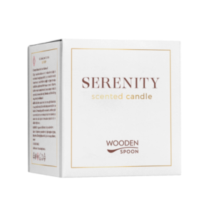 Lumanare naturala cu flori albe Serenity, 200g, Wooden Spoon