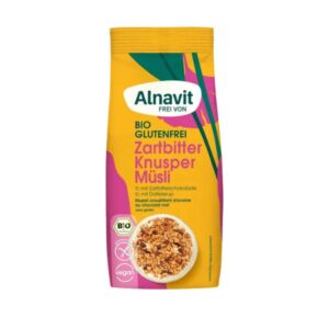 Musli crocant cu ciocolata neagra fara gluten, bio, 300g Alnavit
