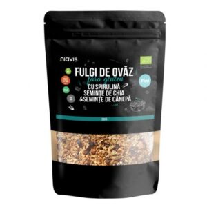 Fulgi de Ovaz Fini Fara Gluten cu Spirulina, Chia si Seminte de Canepa Ecologici/Bio 200g