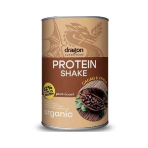 Shake proteic cacao si vanilie bio 500g Dragon Superfoods - 62% proteine