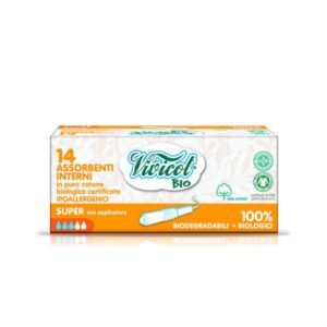 Tampoane din bumbac bio hipoalergenic, compostabil, cu aplicator (14 buc) - 3 picaturi - VIVICOT BIO